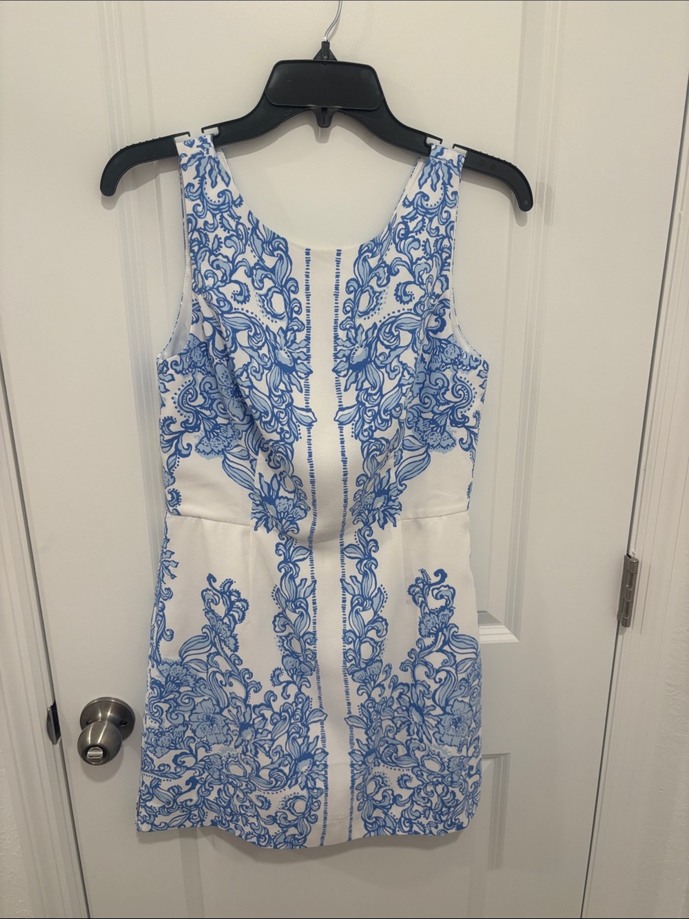 Lilly Pulitzer White Mini Dress with Blue Floral Scroll Print